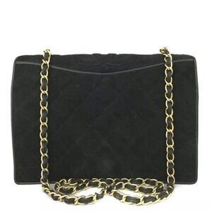 CHANEL Quilted Matelasse CC Logo Suede Leather Chain Shoulder Bag Black